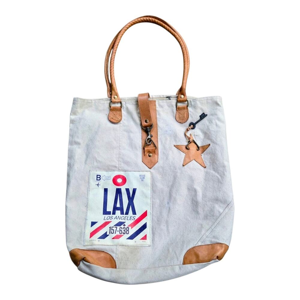Vintage Addiction Canvas Tote Bag LAX Los Angeles Travel Baggage Claim Tag